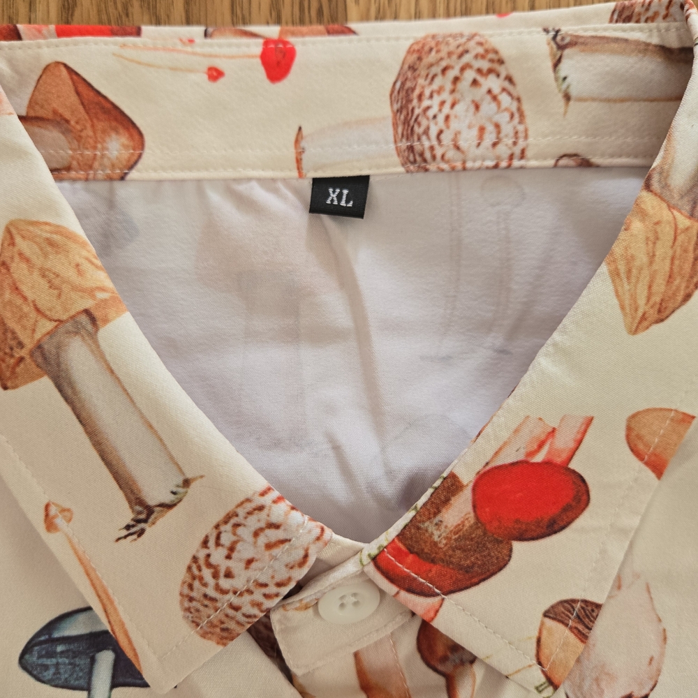 Short Sleeve Button Down Mushroom Print Shirt - Picture 4 of 5